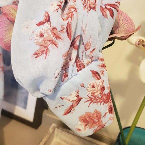 Beautiful Sheer Blue Red Rose Blouse - Picture 3 of 5